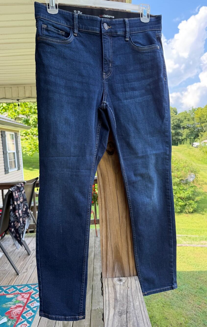 Liz Claiborne Sara Slim Leg Mid Rise Dark Wash Jeans 10 Minimalist Normcore